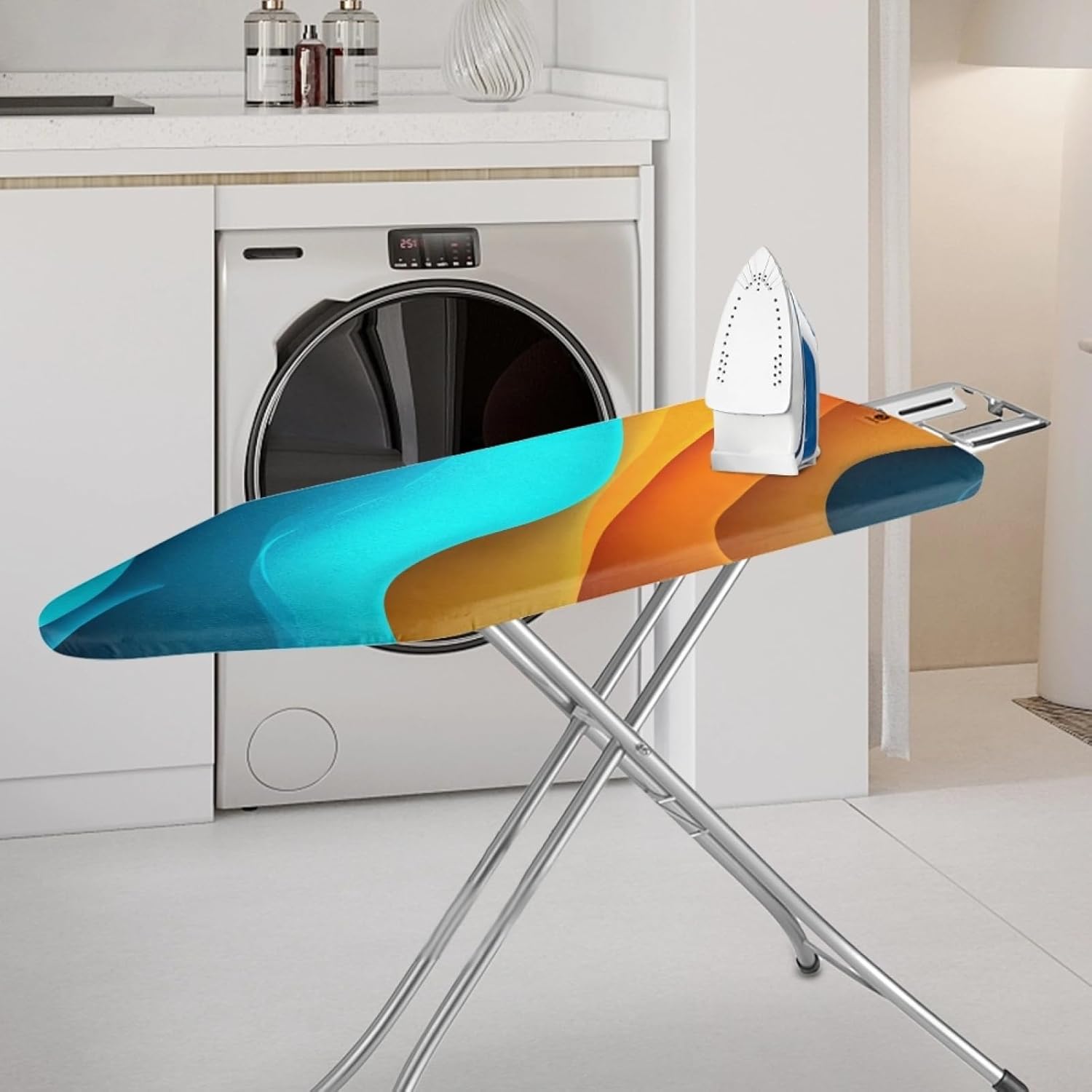 Ironing Board Cover 14x48 Yellow Blue Gradient Iron Board Cover with Padding Heat Reflective,Scorch Resistant Thick Padding,Snug Fit Non-Slip Nose Pocket Fastener Straps Elastic Edges