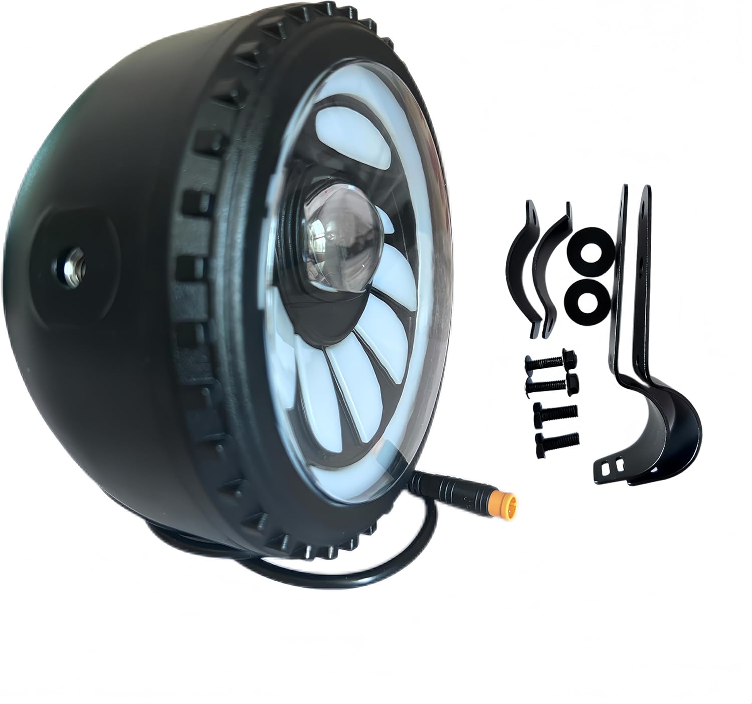 EBike LED Headlight with Horn 3 Pin Male Waterproof Connector Super Bright Front Horn Light for Night Riding 36V 48V Fat Tire Mountain Ebike Front Lamp