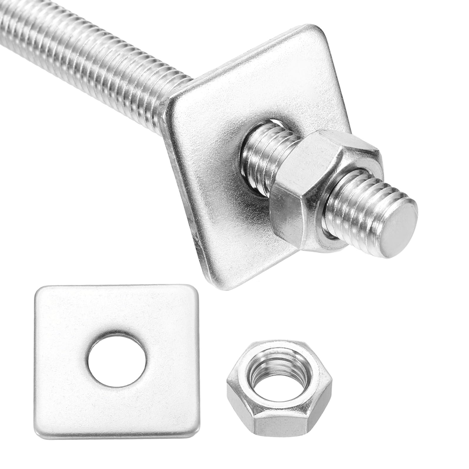 sourcing map 1 lot de tiges entièrement filetées M10 x 500 mm, tiges filetées en acier inoxydable 304, filetage à droite avec écrou rondelle carrée pour ancrage structurel, vis de fixation