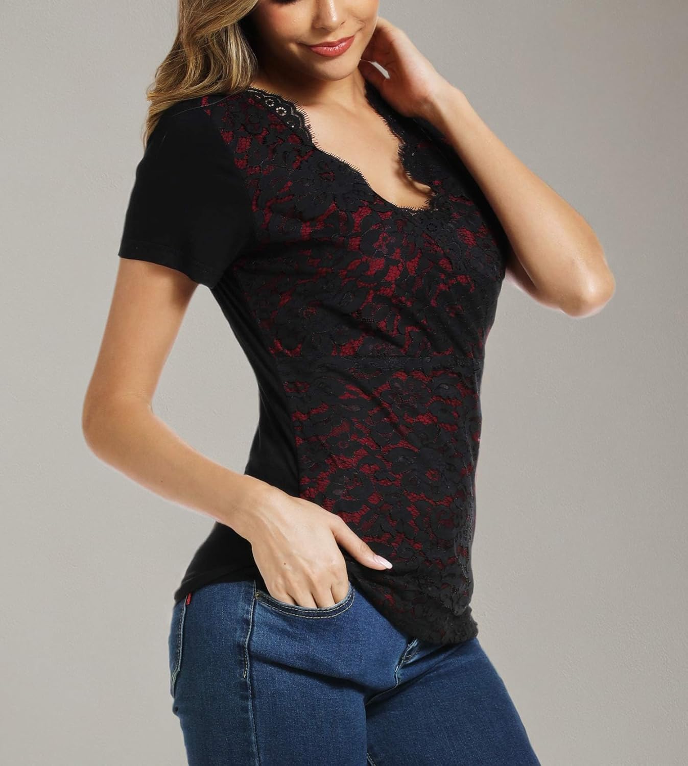 MISS MOLY Women's Scallop V Neck Sexy Sleeveless Lace Tank Top Elegant Slim Fit Summer Tops Blouse Shirts - Image 6