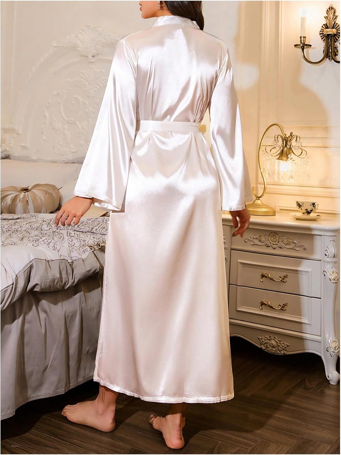 SHENHE Women's Flared Sleeve Full-Length Satin Robes Kimonos Silky Bath Robe Dressing Gowns - Image 2