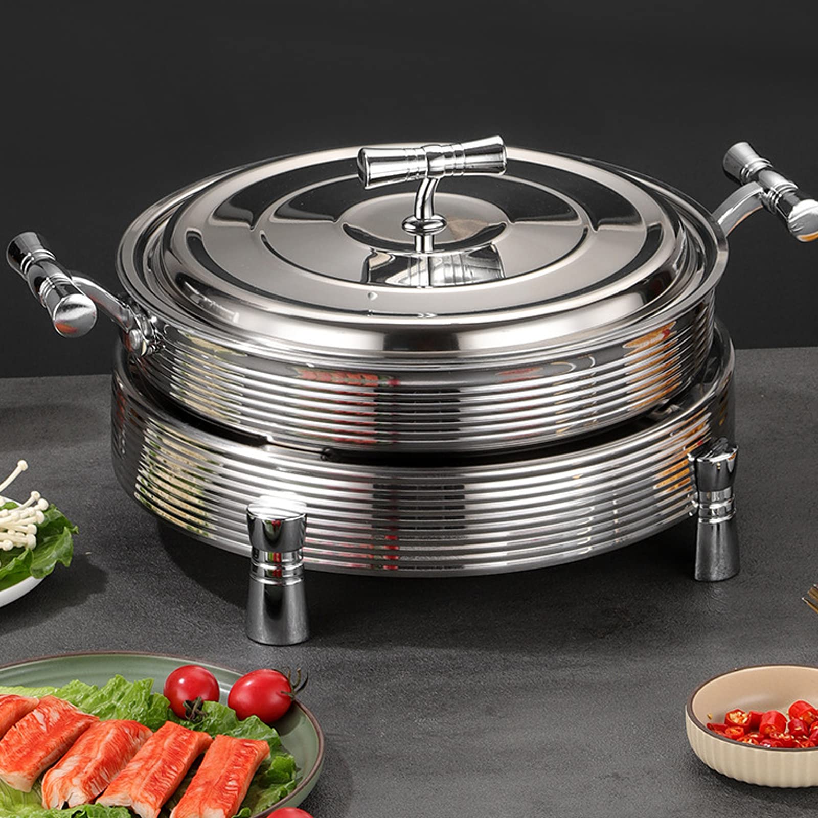 Hornillos de Acampada, Acero Inoxidable Estufa de Alcohol con Olla, Juego de Utensilios hornillo de Alcohol Portátil, Quemador de Alcohol para Uso en Interiores,Silver