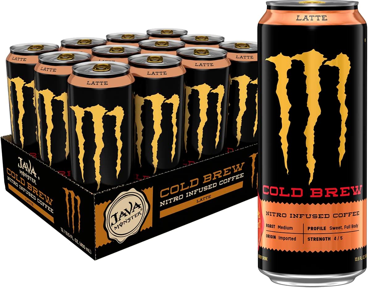 Monster Energy Java Nitro Cold Brew Latte, Coffee + Energy Drink, 13.5 Ounce (pack of 12)