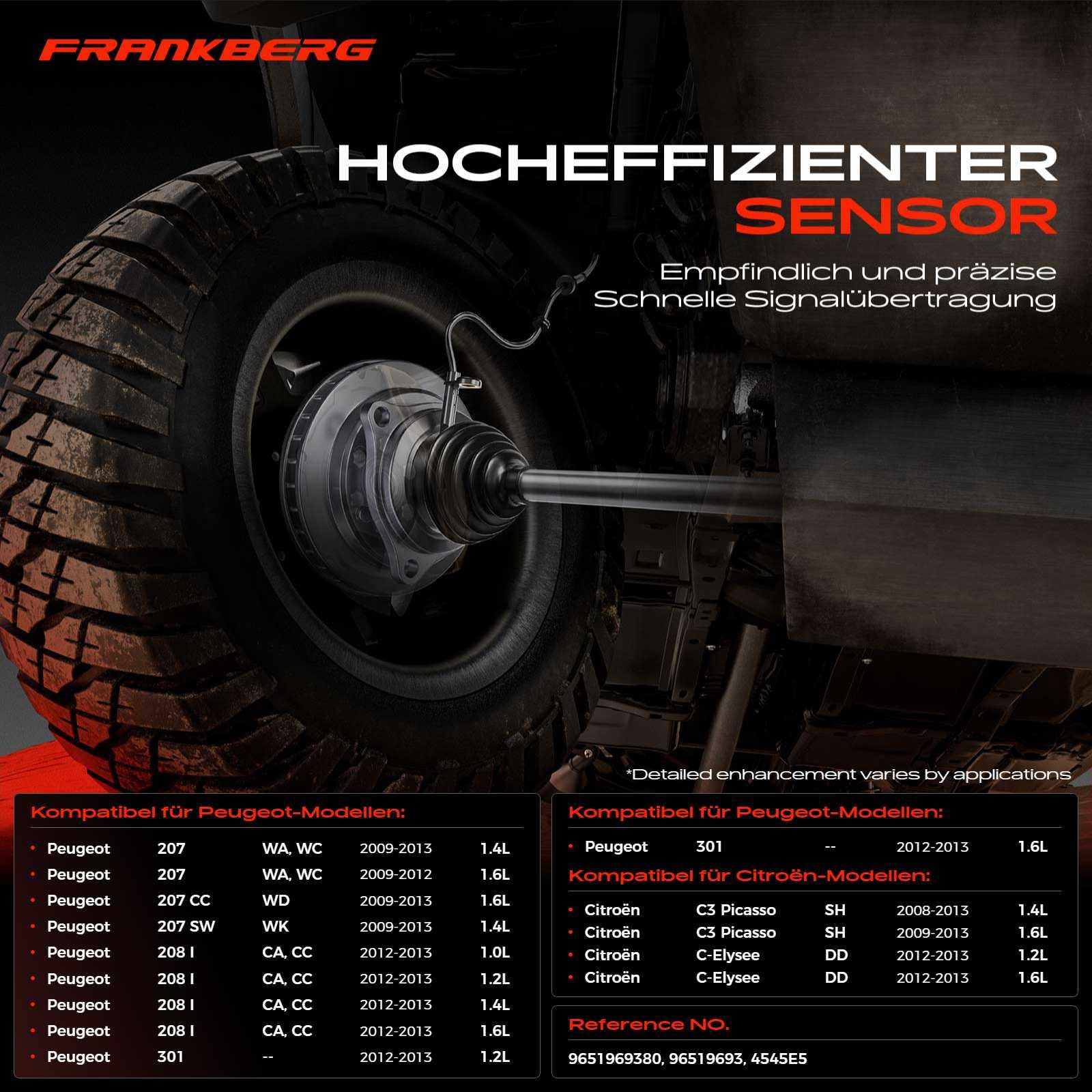Frankberg Capteur ABS essieu arrière 9651969380 | Compatible avec: 207 WA WC, C-Élysée, 208 I, 208 I CA CC, C3 Picasso SH, 207 CC WD, 301, 207 SO WK