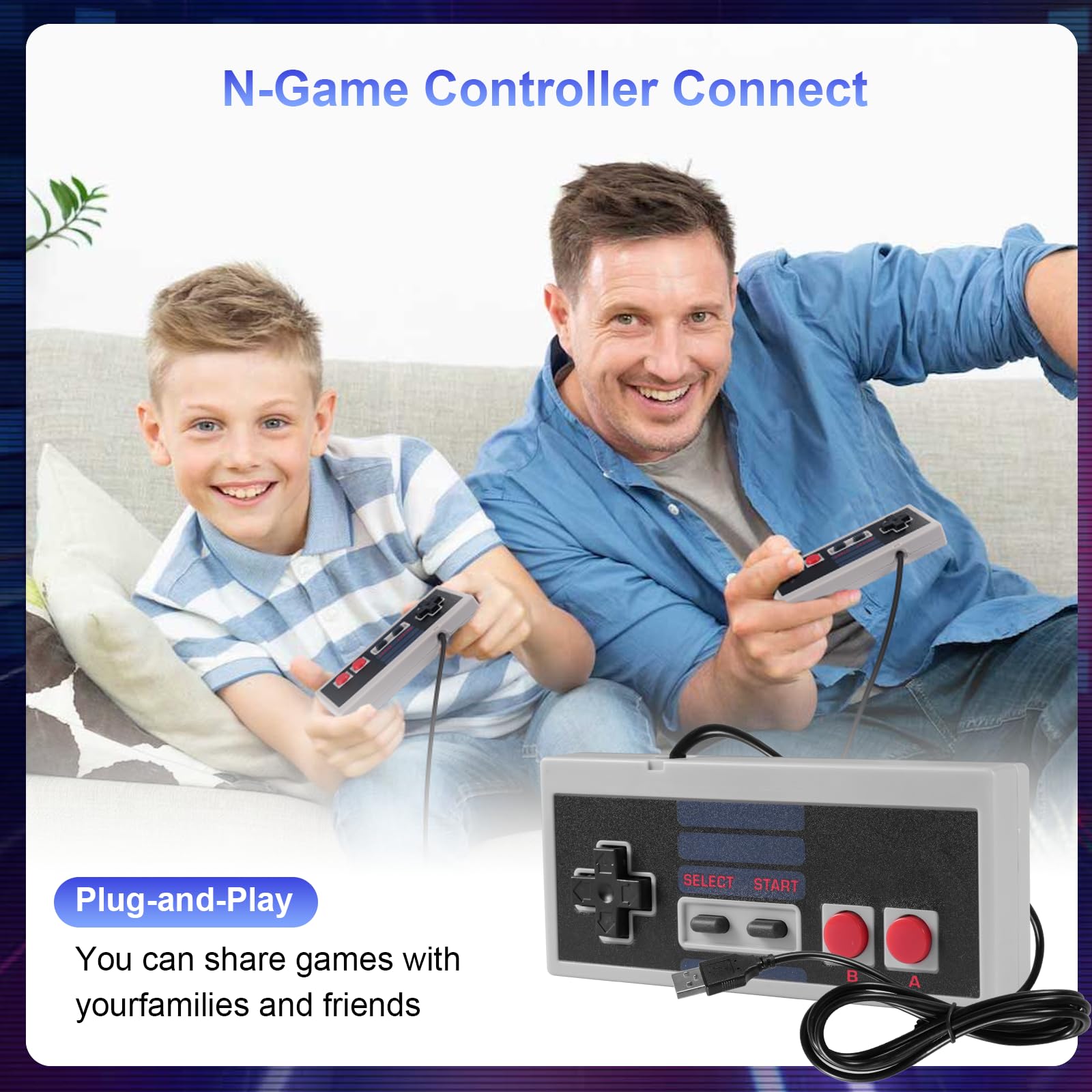 Binghe NES Game Controller, Controller per giochi NES con USB Interfaccia Modello classico Compatibile con Classic NES/PC/M-A-C/Raspberry Pi 3(2 pezzi)
