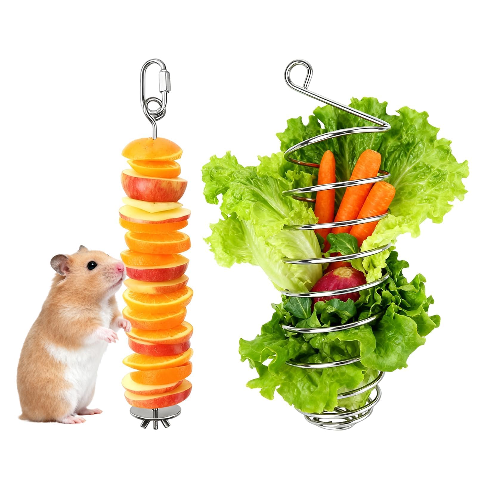 2PCS Rat Enrichment Toys, Stainless Steel Hanging Fruit & Vegetable Rat Toys for Pet Rats, Rodent Puzzle Toys for Rats, Parakeets