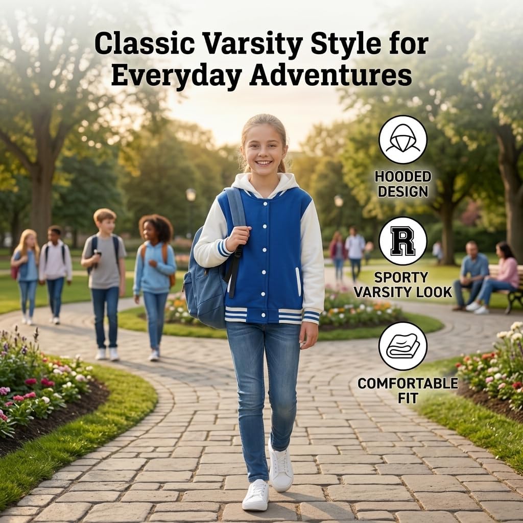 A2Z 4 Kids Girls Boys B.B Hooded Plain Jacket Baseball Style Lightweight Comfortable Coat For Childrens New Age 2-13 Years
