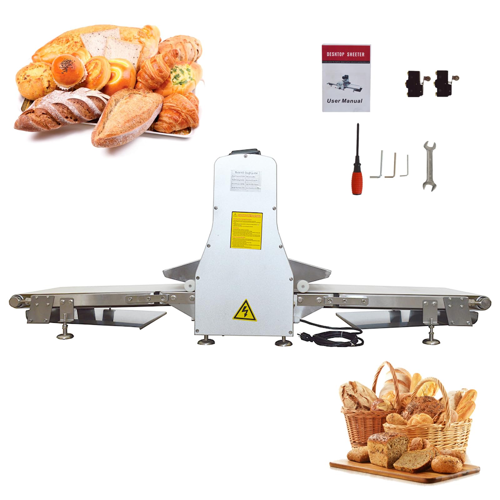 WYDDDARY Commercial Dough Sheeter 550W Commercial Dough Pressing Machine Size of Conveyor Belt 500mm Bread Shortening Machine, Pastry Baking Machine 110V