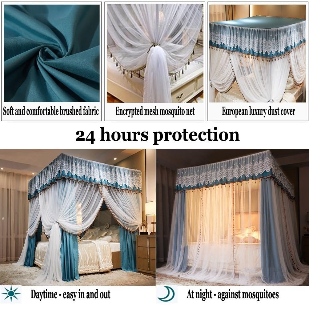 Bettzelt, 1,2 m/4 Fuß Betthimmel mit Moskitonetz und Metallhalterung, romantischer Bettvorhang im europäischen Stil mit Stickerei und Quasten, Schlafzimmerdekoration (Farbe: Grau-1