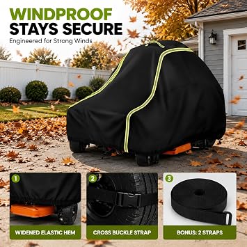 Zero Turn Mower Cover, Zero Turn Lawn Mower Cover Waterproof Heavy Duty 420D, Riding Lawn Mower Cover for Outdoor Use, Fits Most Mowers up to 60, Fits John Deere, Toro, Husqvarna & More.