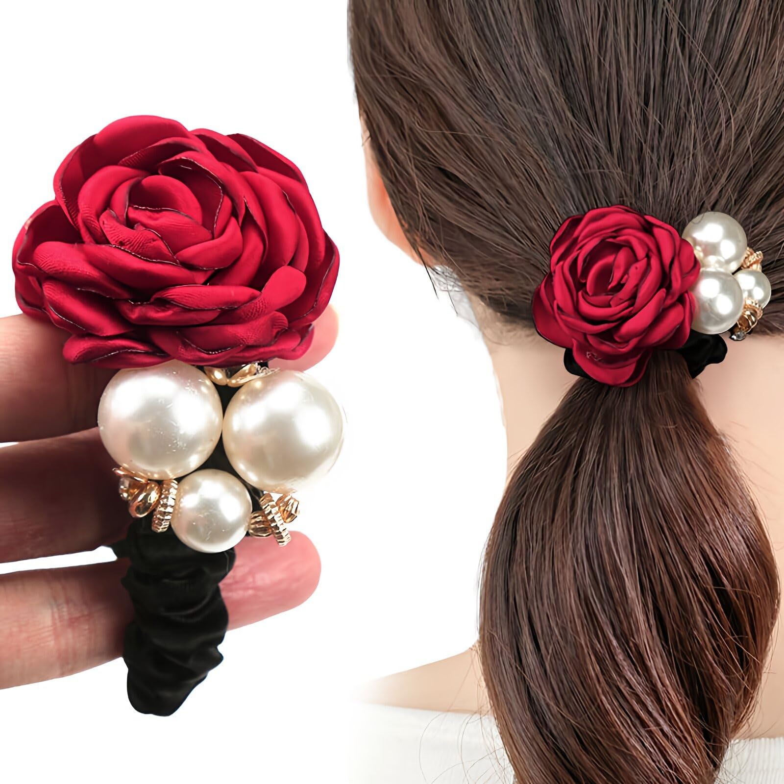 ヘアゴム  大人可愛い赤いお花❁⃘*.゜(*≧∀≦*) Amazon | [ロッテラッカ] ヘアアクセサリー 花柄 パール シュシュ