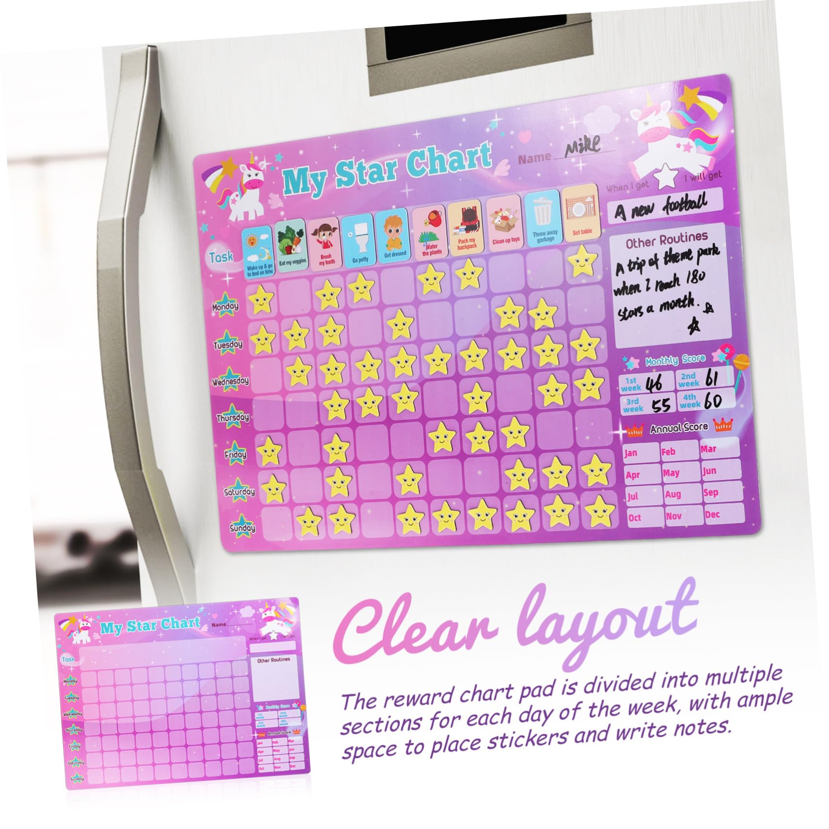 Tabla de Recompensas 1 Juego Plástico Magnética para Hábitos | Decoracion Colegio, Superficie Escribible, Incluye Bolígrafos y Pegatinas de Recompensa