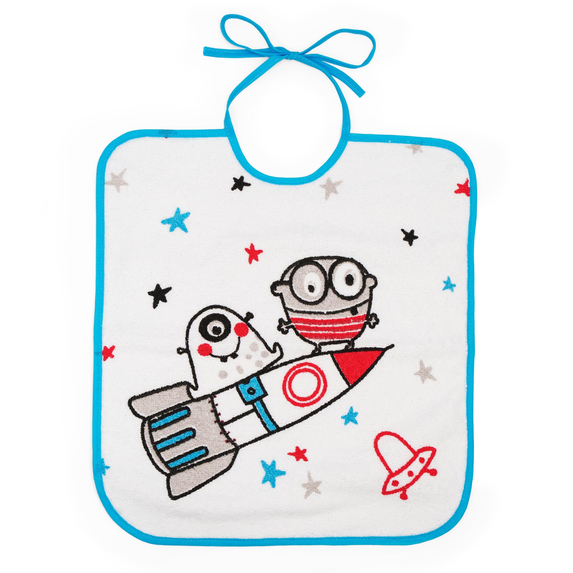 Ti TIN Pack 4 Baberos Bebé Impermeables 36x33 cm, +12 Meses | Rizo de Algodón Suave, Absorvente, Forro de Vinilo, Cierre con Cintas, Lavadora y Secadora, Ideal Guardería