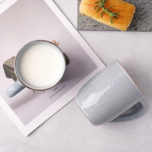 Miniatura 42 de famiware Moonlight - Juego de 4 tazas de café de 13 onzas con acabado de lino, juego de tazas de café con asa para café con leche, capuchino, té,