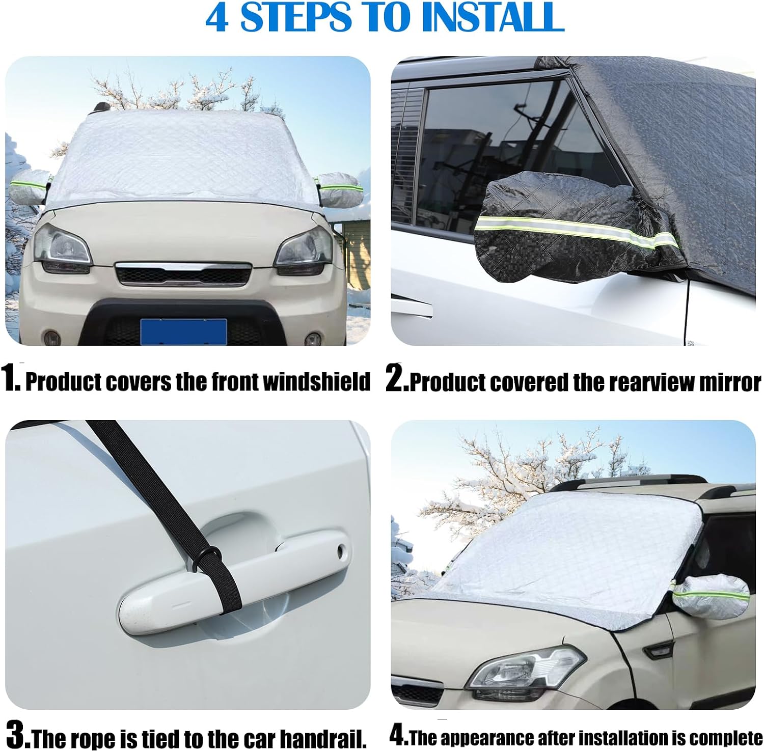 Yinanlutos Windshield Snow Cover Compatible with Kia Soul 2009-2013 Waterproof Winter Windshield Protect Cover Frost Cover with Side Mirror Covers,Silver, 1PCS