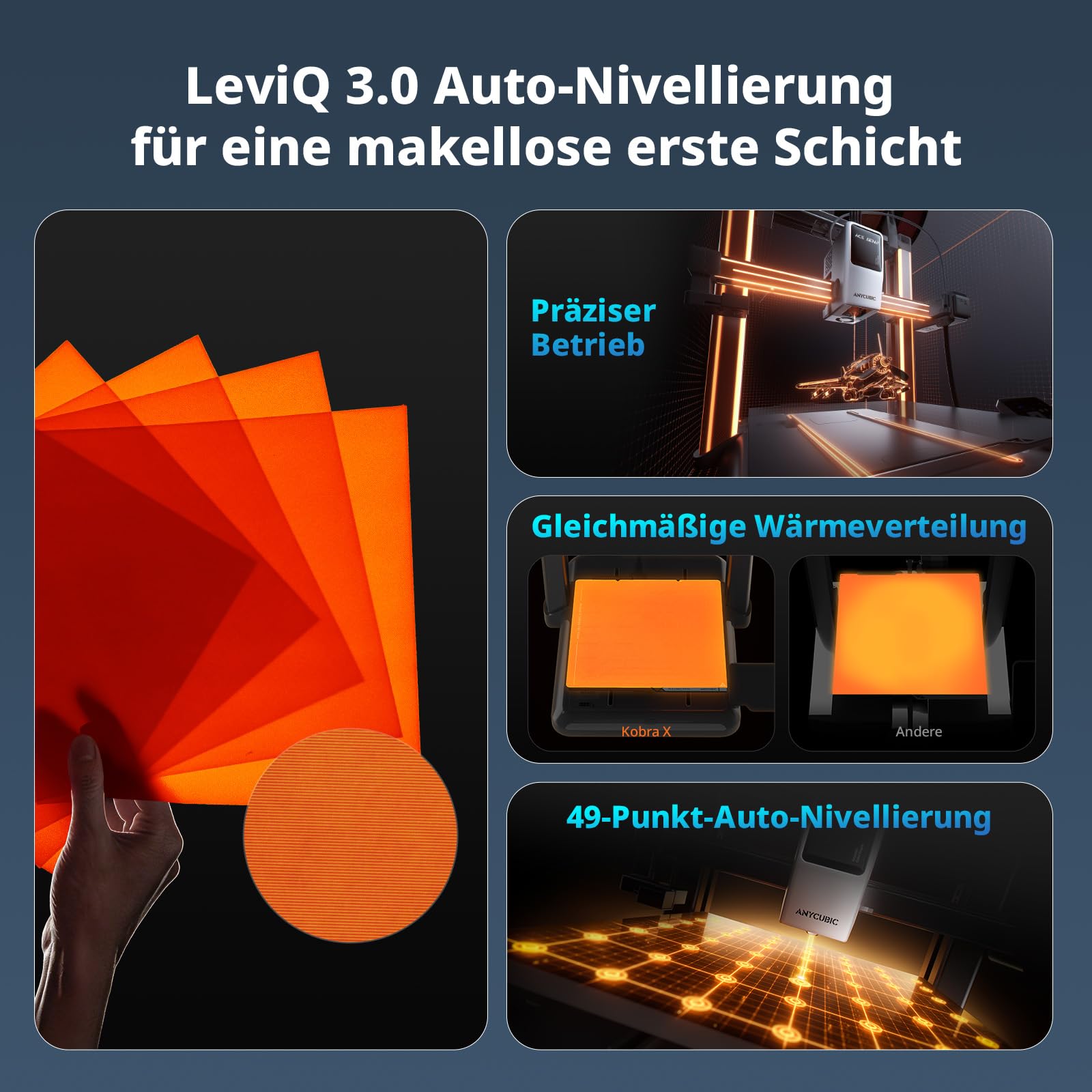 Anycubic Kobra X 3D Drucker Mehrfarbig, Verbesserte Auto Nivellierung für eine makellose erste Schicht, 600 mm/s Schnelles Drucken, 4 Farbdruck Max 19 Farben, 260 x 260 x 260 mm Druckgröße