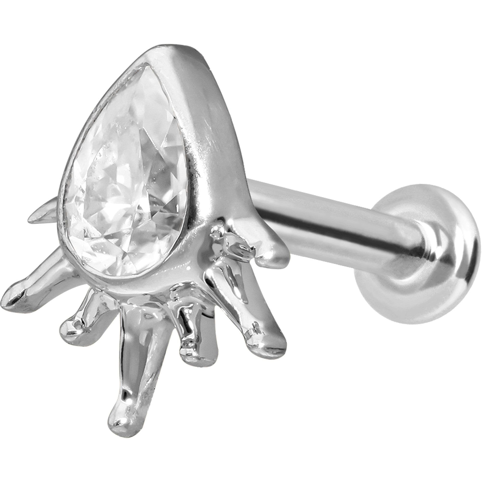 PIERCINGLINE Piercing Stecker 14 Gold Labret mit Innengewinde MOISSANIT-TROPFEN + SONNENSTRAHLEN 585er Gold - Roségoldfarben, Goldfarben, Silberfarben