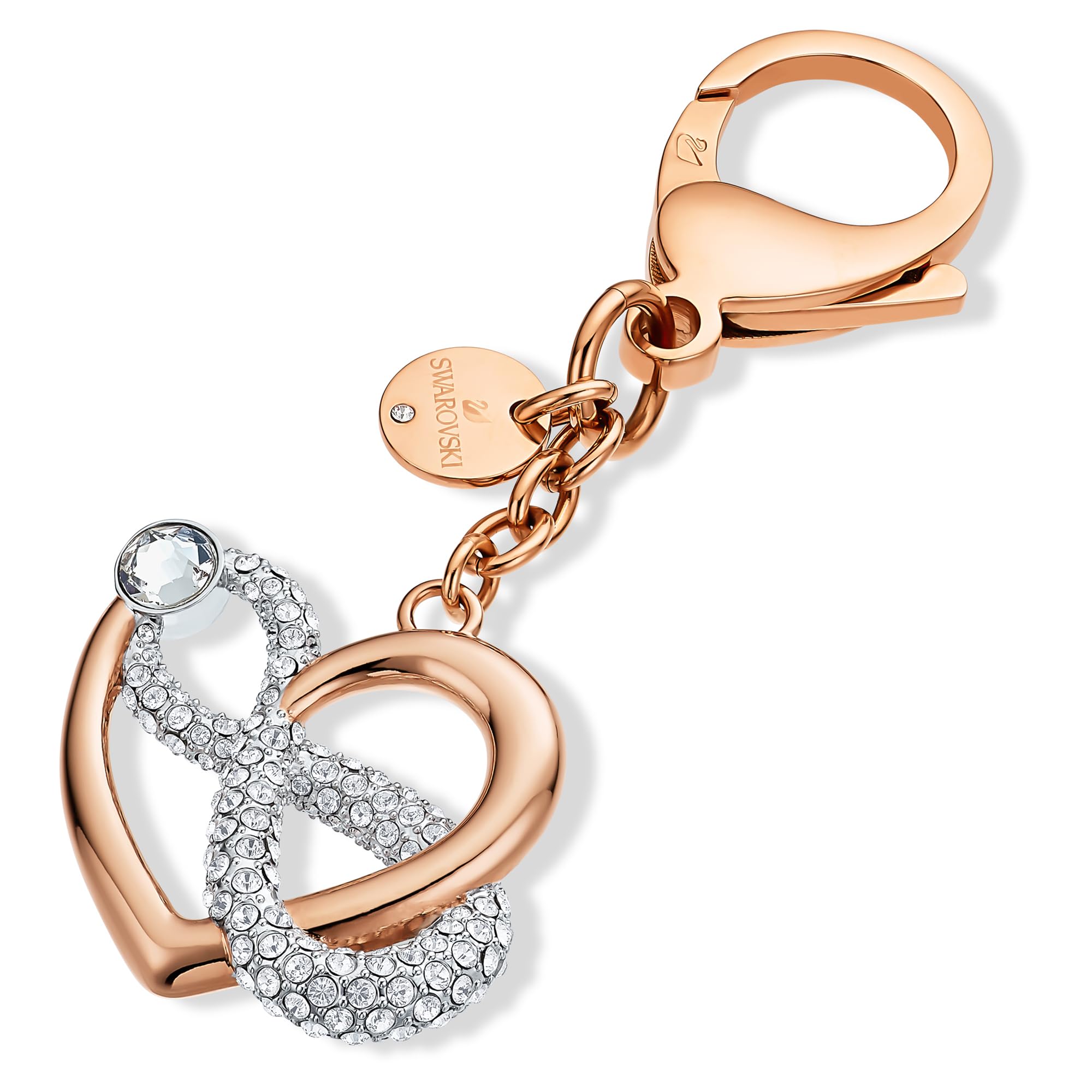 Swarovski Infinite Handtaschen-Charm Unendlichzeichen und Herz aus Kristalle, Metallmix, Farbe: Weiß, Größe: 10 x 3.5 x 1 cm, 5530885