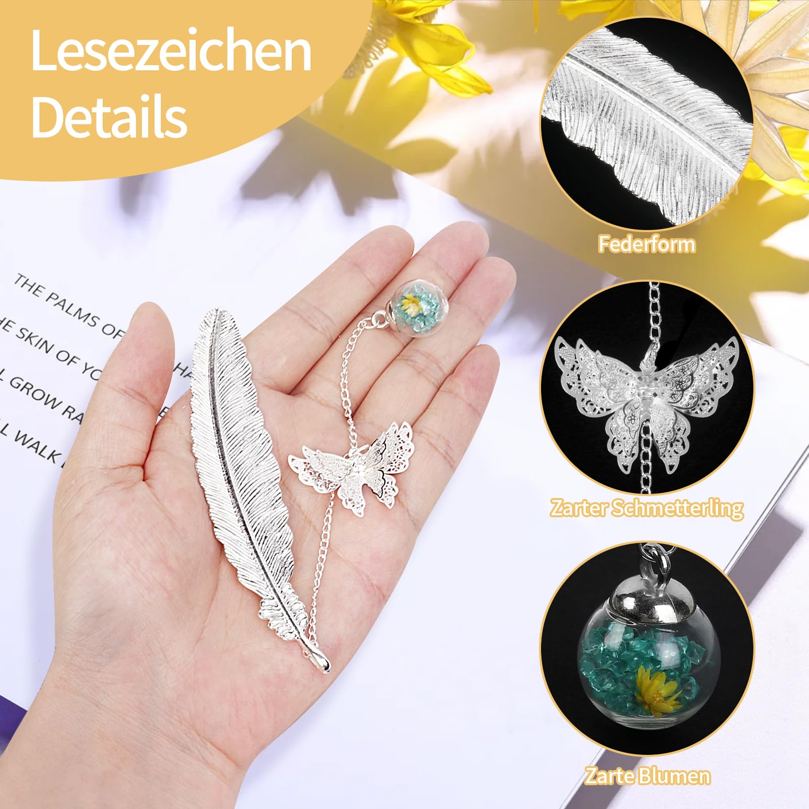 Marque-Page Métal Plume Avec Papillon 3D – Cadeau Noël Élégant Pour Femme, Maman, Fille, Maîtresse Ou Amie Lectrice