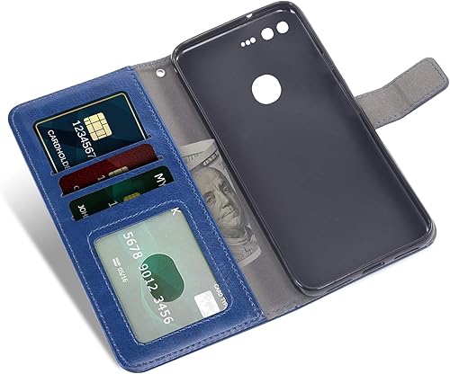 Miniatura 4 de Asuwish Compatible con Google Pixel 1 Wallet Case Protector de pantalla de vidrio templado y cubierta de cuero con tapa para tarjetero, accesorios