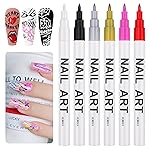 6 Color 3D Nail Art Pens Set, Kalolary Nail Point Graffiti Dotting Pen Drawing Painting Liner Brush for DIY Nail Art Beauty Adorn Manicure Tools (A)