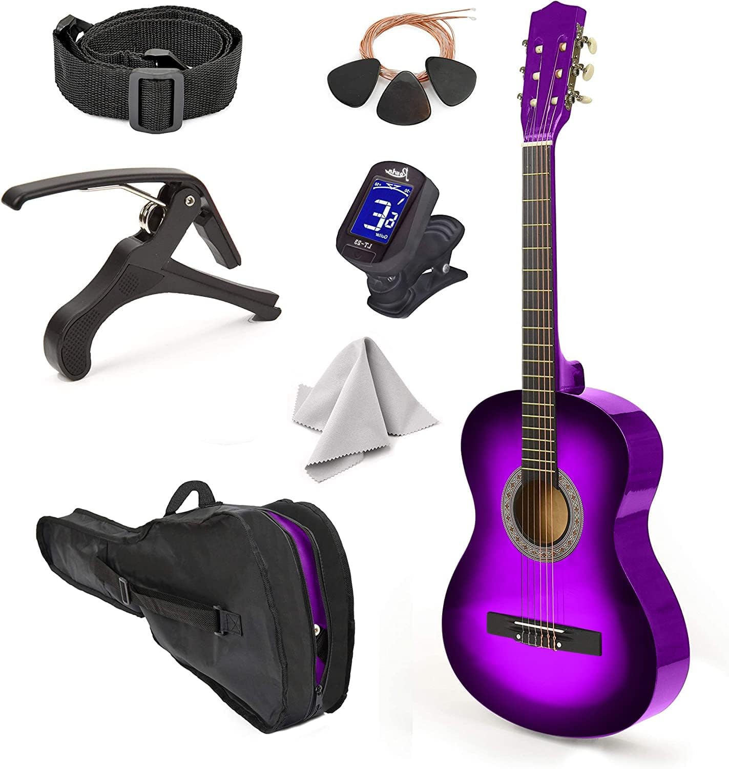 30" Left Handed Wood Guitar with Case and Accessories for Kids/Girls/Boys/Teens/Beginners (Purple Gradient) Left Purpleburst
