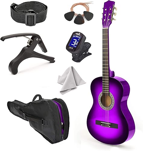 Vista 24 de Guitarra de madera de 30 pulgadas con funda y accesorios para niños, niñas y principiantes - Madera