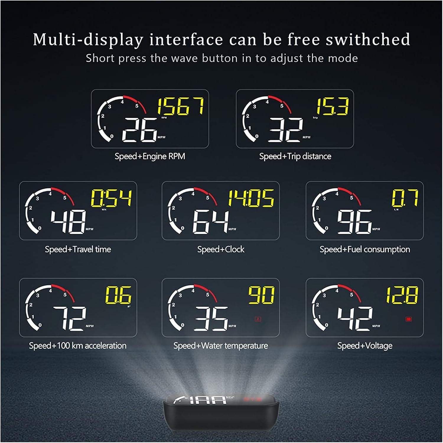 HUD OBD2 Digital Car Speedometer Windshield Projector Head Up Display Overspeed Alarm Water Temp RPM With Lens Hood (Color Name : Blue)