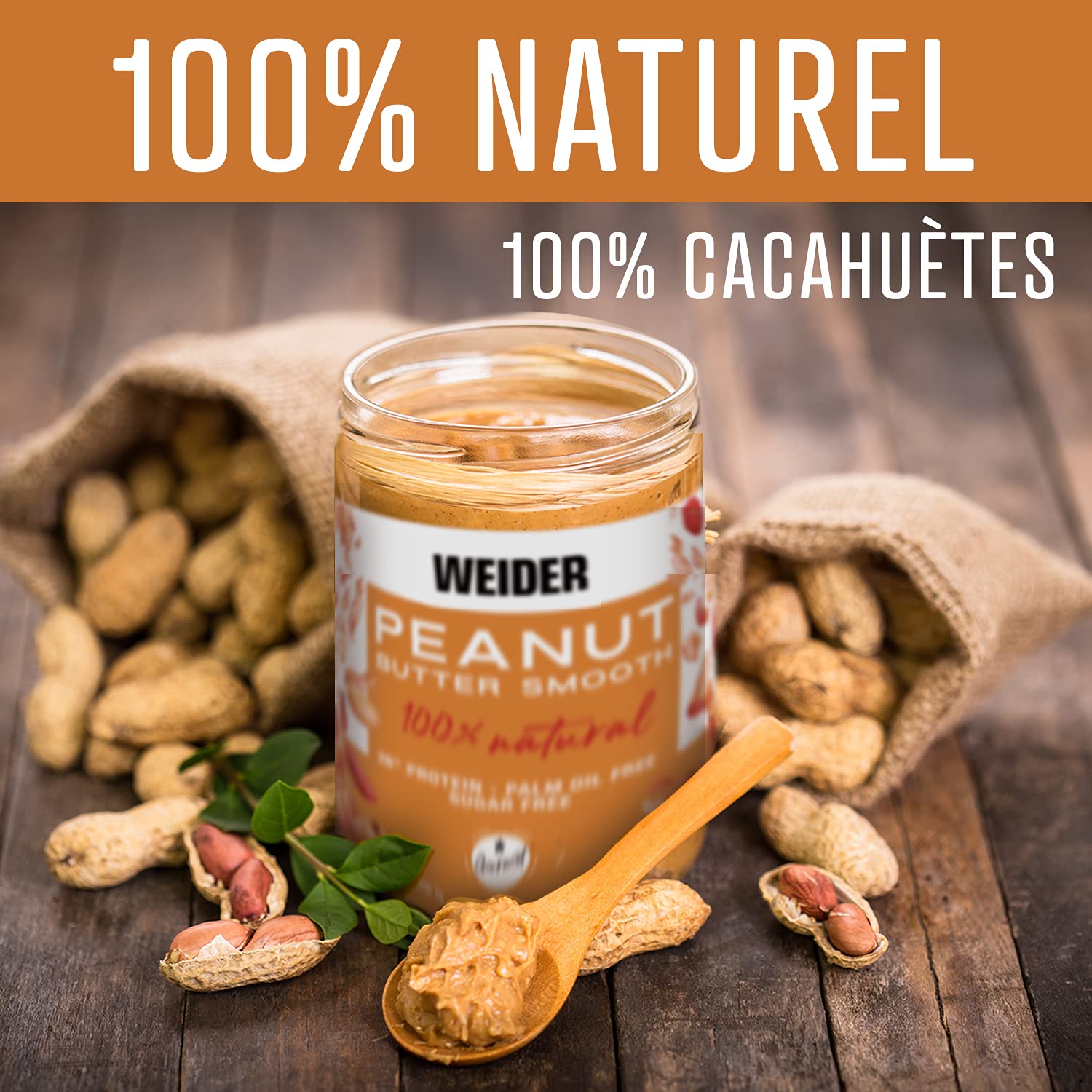 Weider Pack Duo Peanut Butter Smooth (2x1kg) Beurre de Cacahuète 100% Naturel 26% de Protéines Sans Sucre Ajouté Sans Huile de Palme Texture Crémeuse et Sans Morceaux