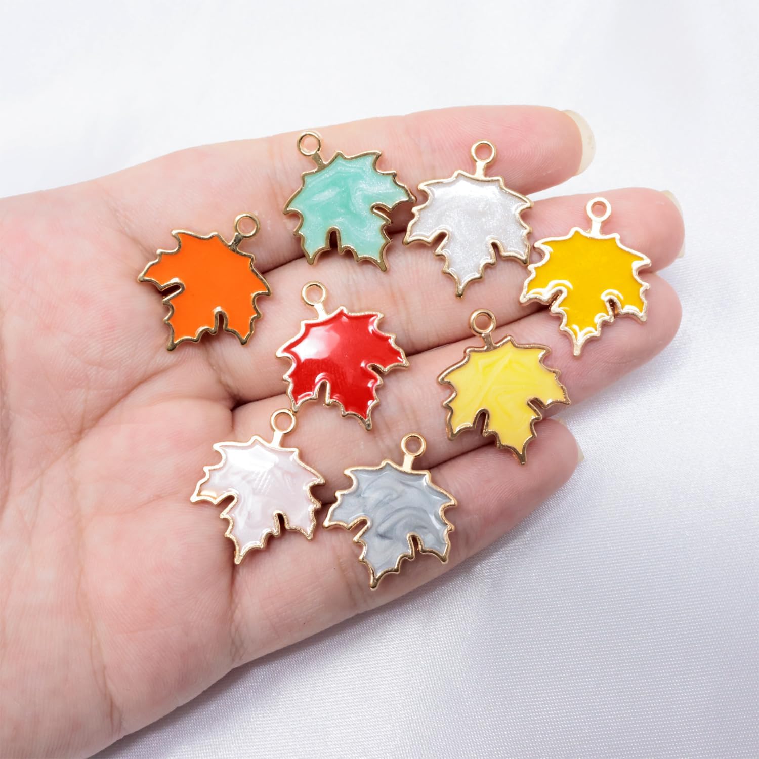 Honbay 32PCS Enamel Alloy Fall Charms Pendant Autumn Maple Leaf Pendant Thanksgiving Halloween Bead Charms for Earrings Bracelets Necklaces Jewelry Crafts Making - 8 Colors - Image 7