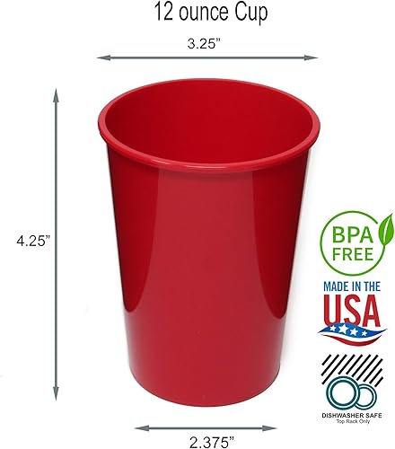 Miniatura 2 de Rolling Sands Vasos de plástico reutilizables de 12 onzas para niños, color rojo (juego de 18, fabricado en Estados Unidos, sin BPA) apto para