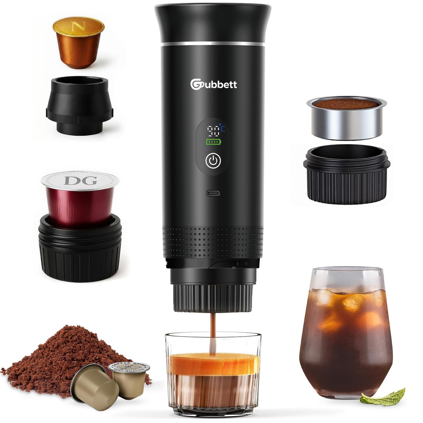 Nouvelle Machine à Café Espresso Portable,Machine à Cafe Portable 3 en 1 Compatible avec les Capsules Espresso et Poudre de Café,Auto-chauffante,Charge USB-C,Voyage,Camping,Bureau,Randonnée