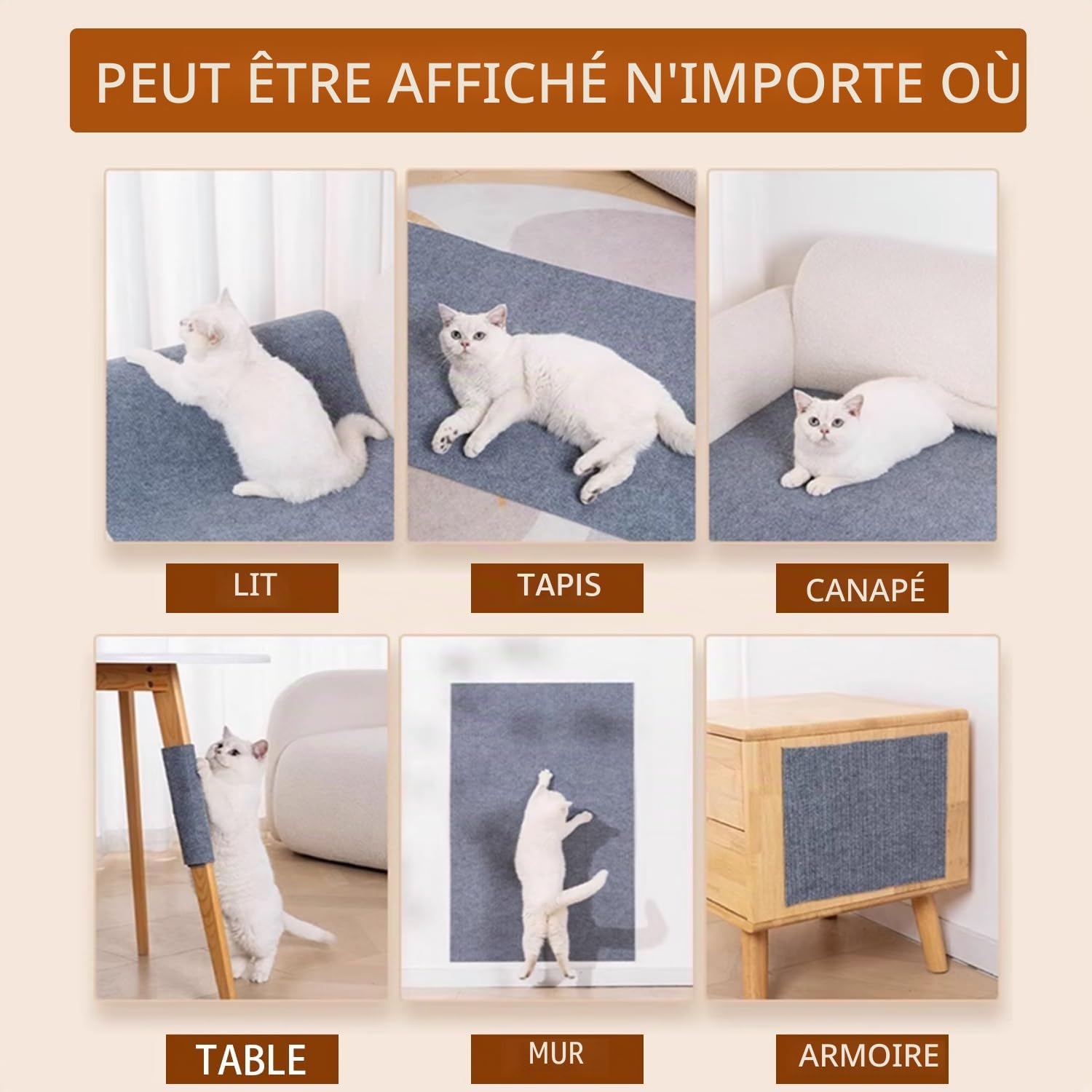 300x40cm Tapis Griffoir pour Chat Tapis Auto-Adhésif Griffoir Chat Canapé Anti Griffe DIY Protection Canape pour Protège Les Meubles (Couleur Kaki)