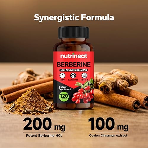 Miniatura 3 de Suplemento de berberina HCL (120 cápsulas), suplemento de berberina con fitosoma más extracto botánico, 200 mg de berberina más 100 mg de canela de