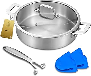 LOLYKITCH Sauté Pan, 7 QT Tri-Ply Stainless Steel Deep Cooking Pot, 12 Inch Everyday Pan with Lid, Large Induction Frying Skillet Compatible with All Cooktops, Two Ergonomic Handles for Conversion