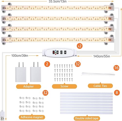 Miniatura 6 de Lámpara LED de cultivo de plantas, tiras de luz de crecimiento de espectro completo de 3500 K para plantas pequeñas de interior con temporizador de