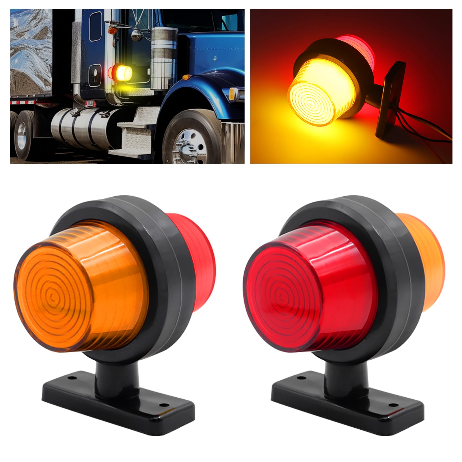 2PCS LED luces de posición lateral 12V 24V, indicadores laterales de remolque universales luces de liquidación advertencia de doble cara luces para remolque camión RV (Amarillo&Rojo)