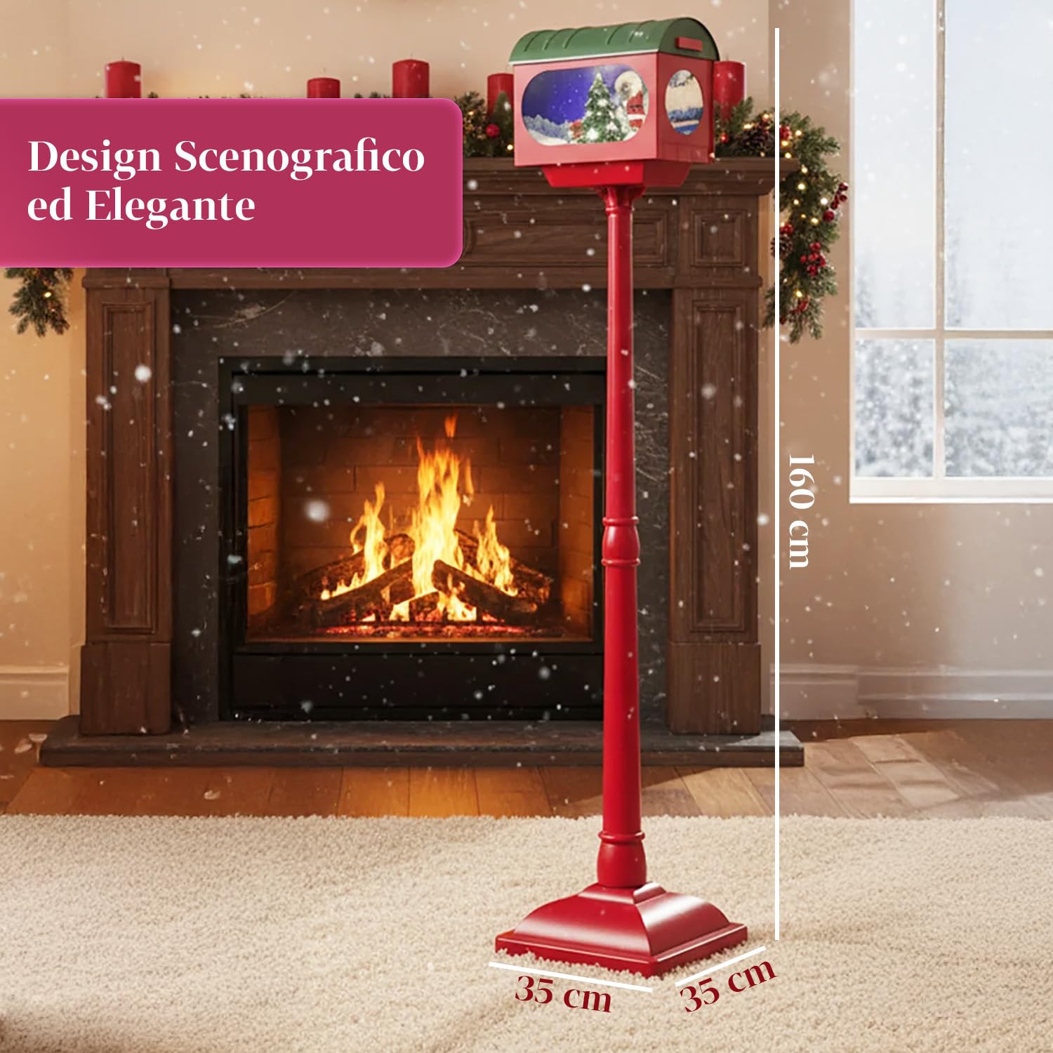 Avilia – Lampione Flash di Natale 160 cm con Musica Movimento Effetto Neve e Luci LED per Addobbi Natalizi da Esterno e Interno, Atmosfera Magica con Luce Calda e Design Fiabesco