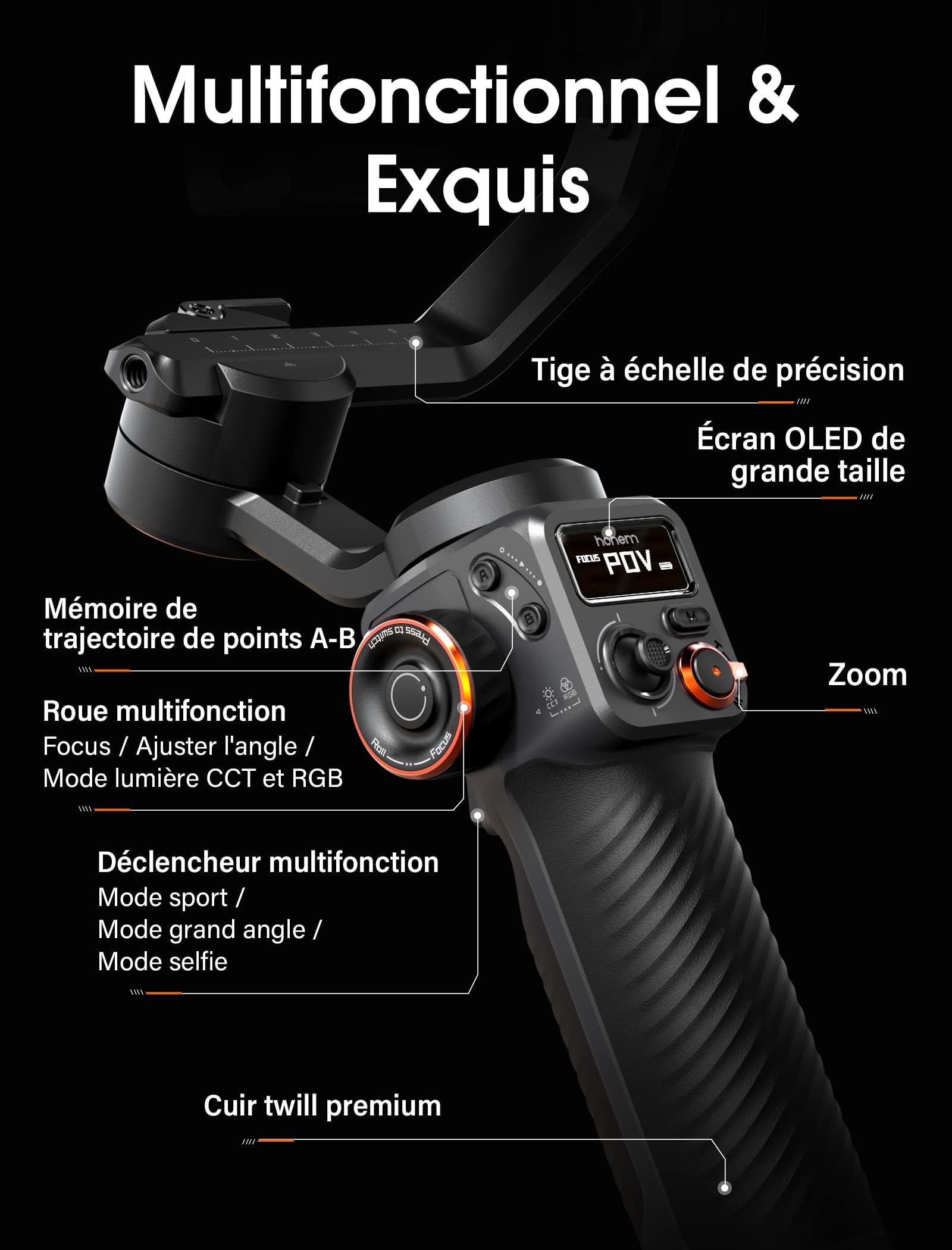 hohem iSteady M6 Kit Stabilisateur Smartphone, Gimbal Stabilisateur à 3 Axes avec Capteur de Vision AI/Lumière de Remplissage CCT/RGB, Gimbal pour Vlog Youtube, Charge utile 400g pour iPhone&Android