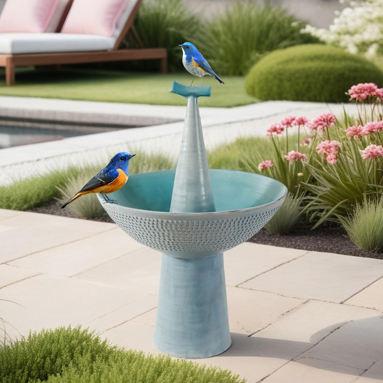 Ceramic Bird Bath for Outside, 21" Tall Outdoor BirdBath, Large Reactive Glaze BirdBaths with Deep Bowl and Birds Perch for Outdoors, Garden, Floor, Balcony and Lawn