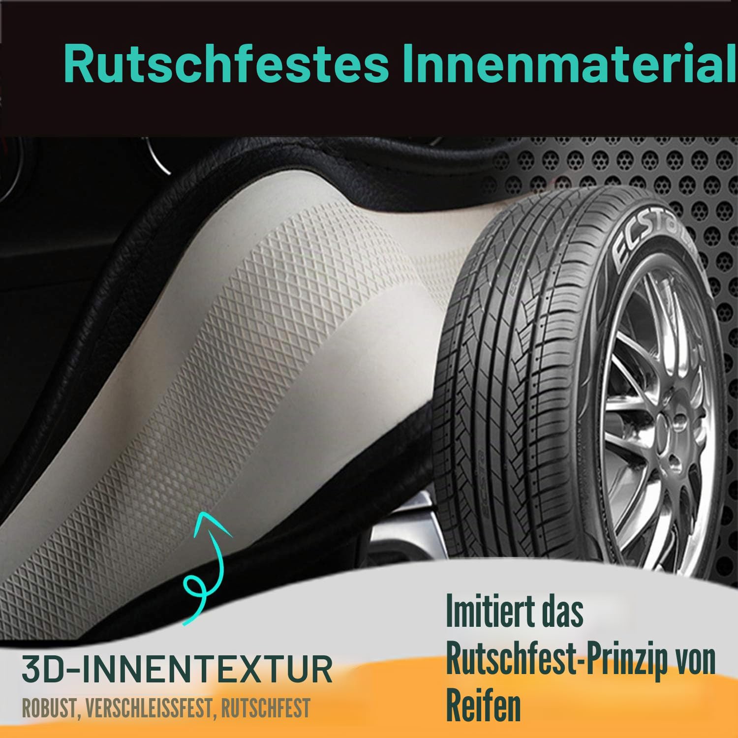 PINCTROT D-förmiger Lenkradbezug, 36,7–38,1 cm (14,5 –15 Zoll), guter Halt, mit 3D-Wabenmuster, rutschfestes Design, Flache Unterseite, Schwarz/rote Naht