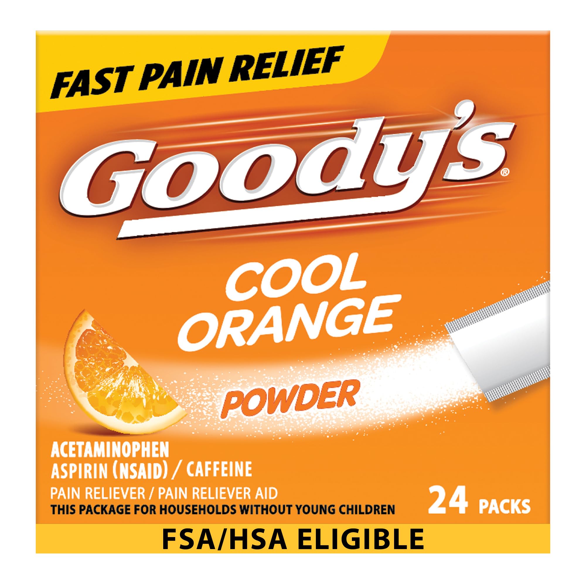 Goody's Pain Relief Powders, Extra Strength Headache Powder Cool Orange, 24 ct (Pack of 1)