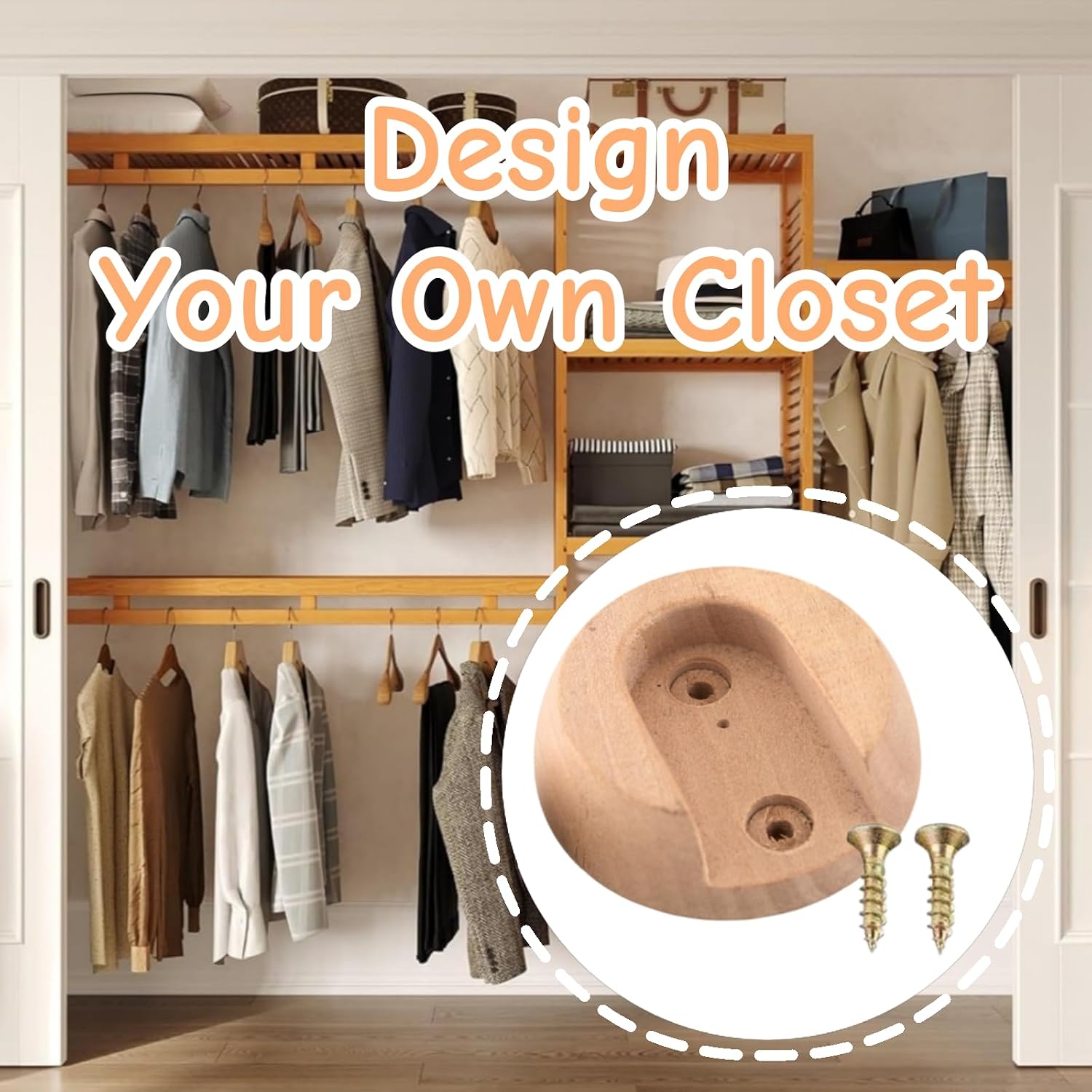 12 Pcs Wooden Closet Pole Sockets, 21mm Closet Rod Brackets