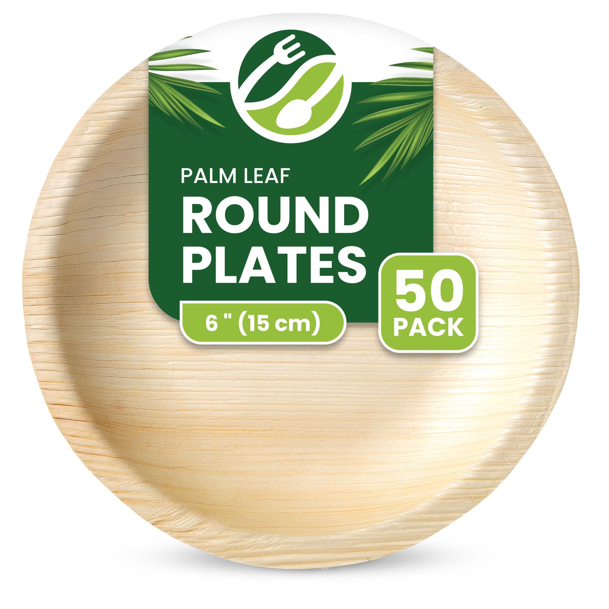ECO Leaf 50 Disposable Palm Leaf Plates - 6''(15cm) Deep Round, Compostable & Biodegradable | Eco-Friendly, Strong Plates for Hot Food | Microwave & Oven Safe | Small Dessert & Side Plates โ image 1
