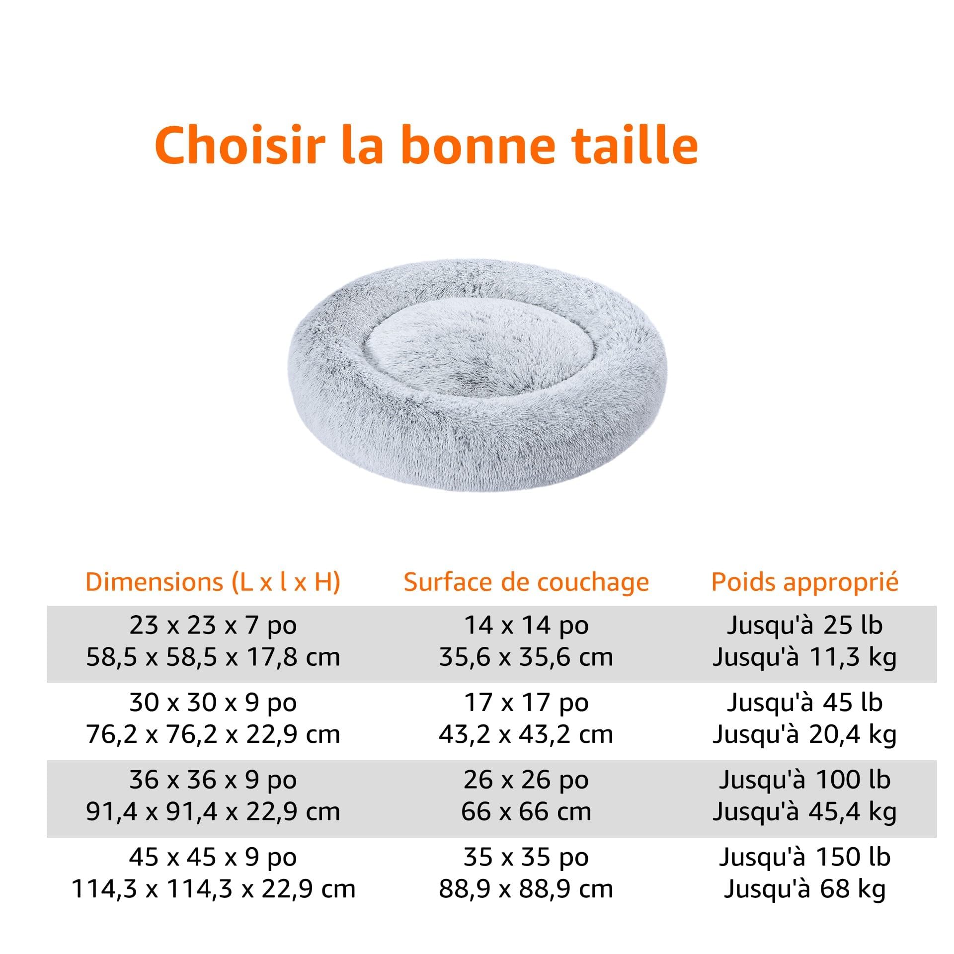 Amazon Basics Lit renforcé en fausse fourrure Doux en forme de donut pour animal domestique, Chien, Lavable en machine, 59 cm, Gris