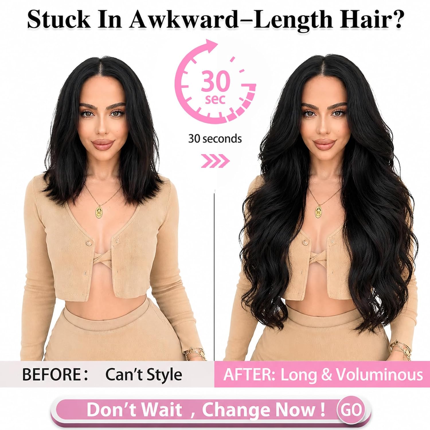 ALXNAN Long Wavy Layered Hair Extensions for Women, Clip in Hair Extensions Clip Ins Soft Full Head Synthetic Hairpieces 24 Inch Black