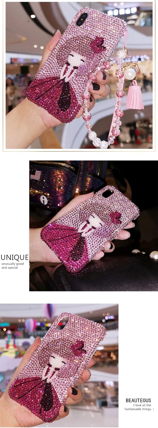Pink Cartoon Girl Compatible for iPhone 15 Pro Max Sparkly Bling Diamond Shiny Stylish Cute Fashionable Trendy Elegant Luxurious Dazzling Rhinestones Phone Protection (for iPhone 15 Pro Max)