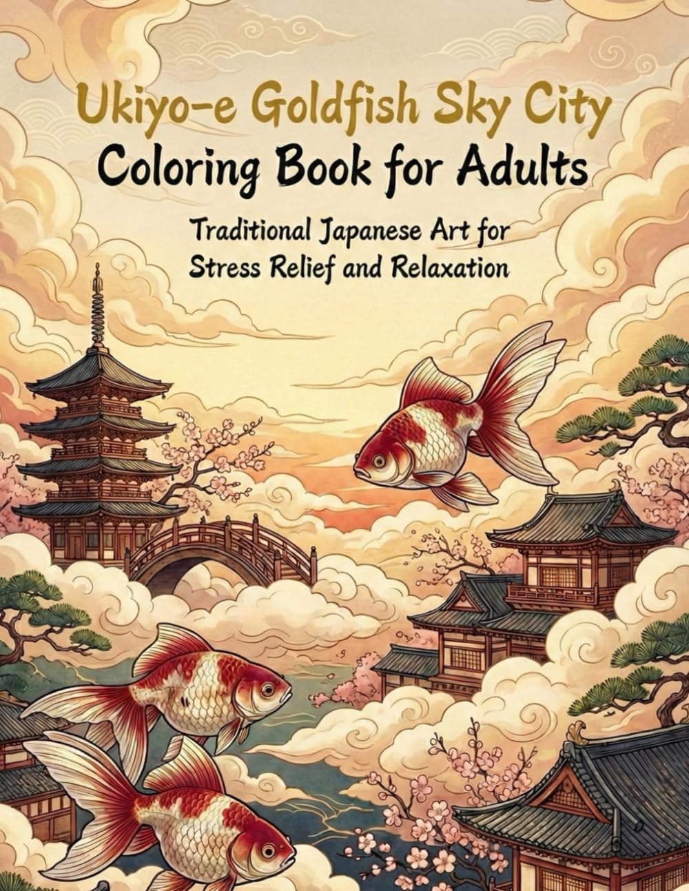 Ukiyo-e Ukiyo-e Goldfish Sky City Coloring Book for Adults: Traditional Japanese Art for Stress Relief and Relaxation: Japanese Art / Woodblock Print ... / Mindfulness / Ukiyo-e Goldfish Sky City