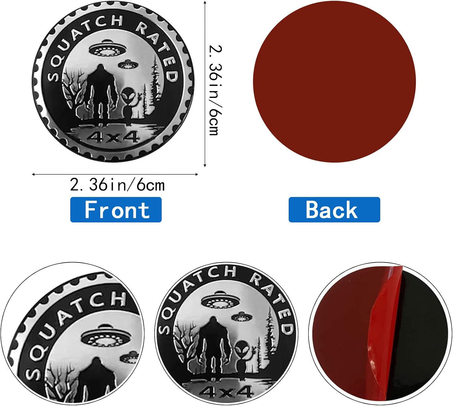 Squatch Aliens Bigfoot 3D Metal Car Badge & Emblem - Round Decals Compatible with Jeep Wrangler, Trucks & SUVs