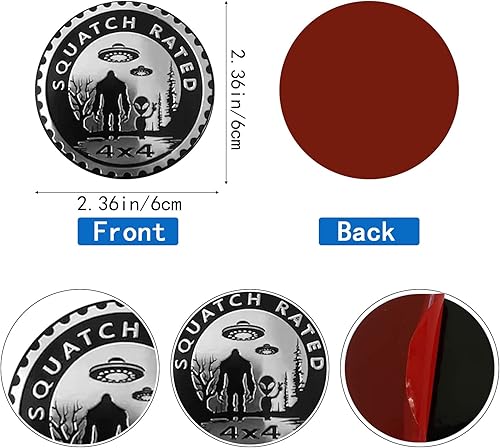 Miniatura 6 de Squatch Aliens Bigfoot - Insignia y emblema de metal 3D para automóvil, calcomanías redondas compatibles con Jeep Wrangler, camiones y SUV